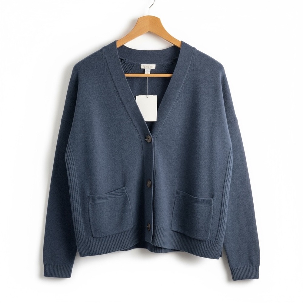 J.Jill Navy Blue V-Neck Button Front Cardigan Sweater Size Small - Picture 2 of 10